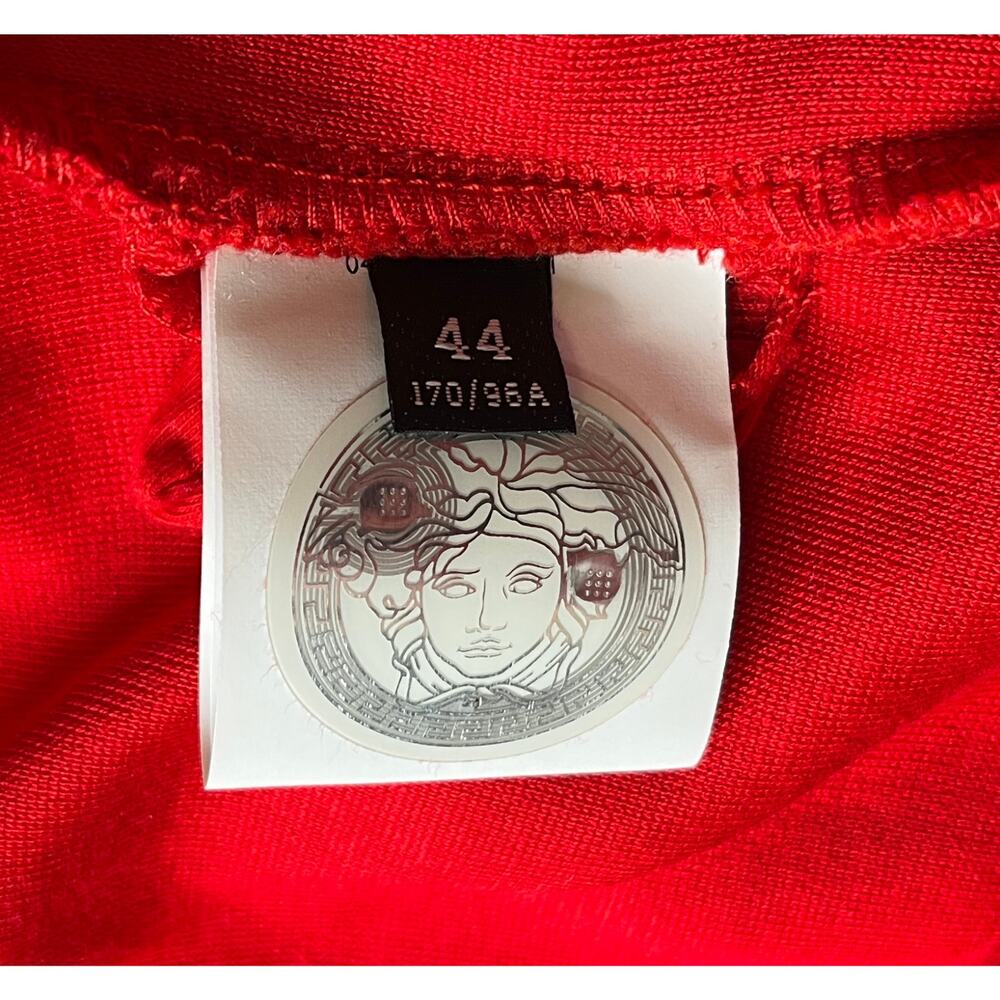 1-42 VERSACE Women's Pullover Cropped Hoodie Embroidered Logo Red Medium/44 - Picture 8 of 16